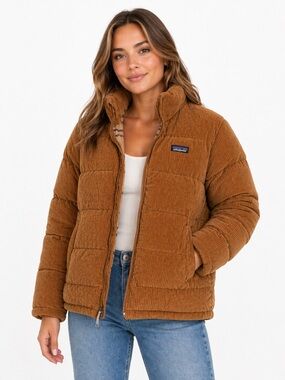 Patagonia Women's Cord Fjord Coat Tan Brown Corduroy Jacket Zip Up Size Small